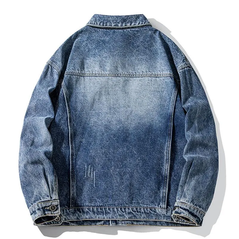 Men's Vintage Distressed Washed Loose Lapel Single-Breasted Denim Jacket 63136397M sold by Manly product image thumbnail 2