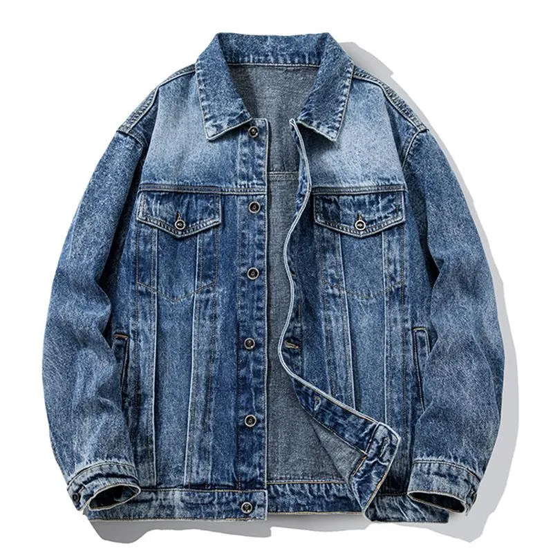 Men's Vintage Distressed Washed Loose Lapel Single-Breasted Denim Jacket 63136397M sold by Manly