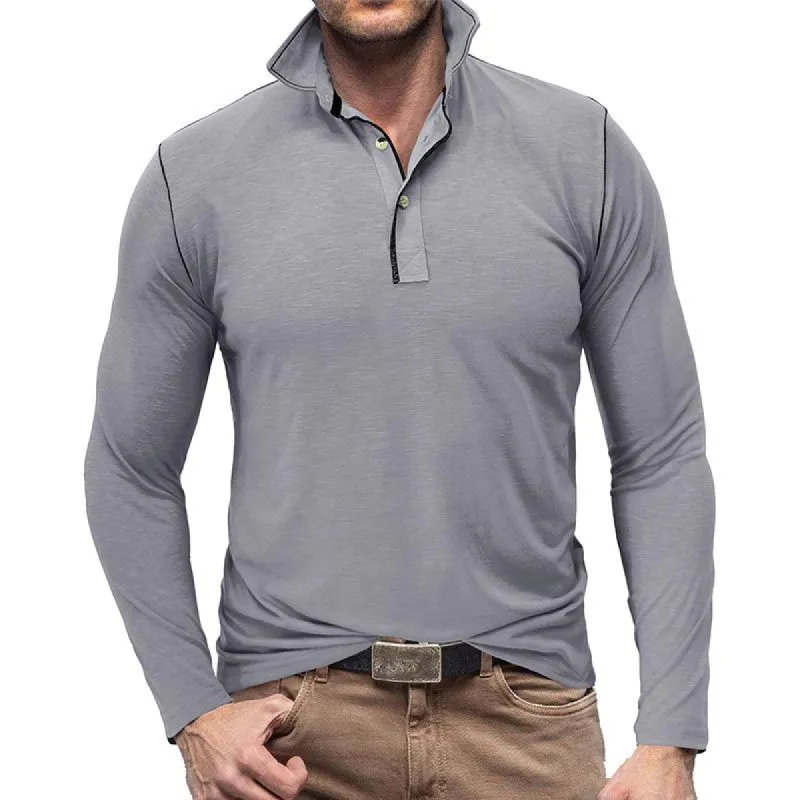 Men's Casual Lapel Collar Contrast Stitch Long Sleeve Polo Shirt 50848125M sold by Manly