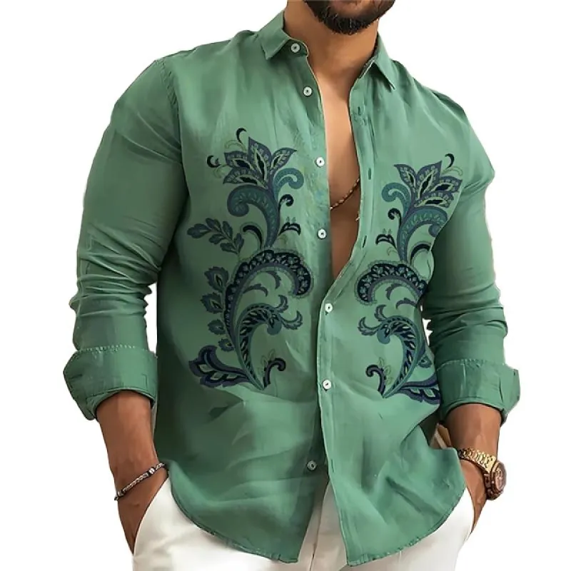 Men's Retro Print Lapel Long Sleeve Shirt 07643538Z sold by Manly