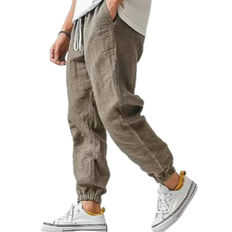 Men's Casual Cotton Linen Slim Fit Elastic Waist Pants 09443141M sold by Manly