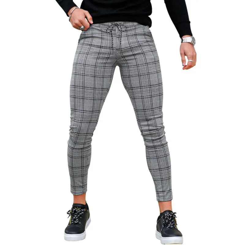 Mens Plaid Drawstring Waist Slim Pencil Pants 36571084Z sold by Manly