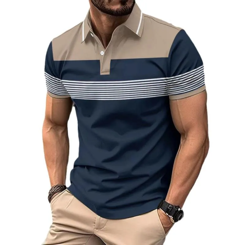 Men's Colorblock Striped Lapel Short Sleeve Casual Polo Shirt 33460927Z sold by Manly
