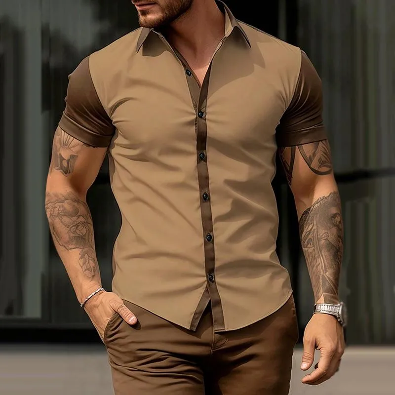 Men's Retro Color Block Lapel Short Sleeve Shirt 11124231TO sold by Manly product image thumbnail 2