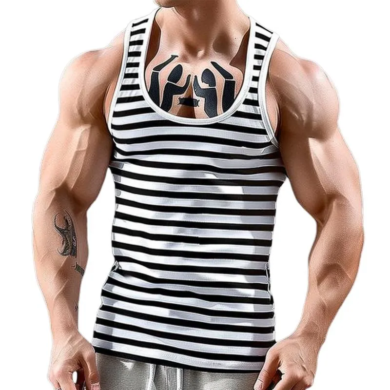 Men's Striped Sports Colorblock Crew Neck Tank Top 40648198X sold by Manly