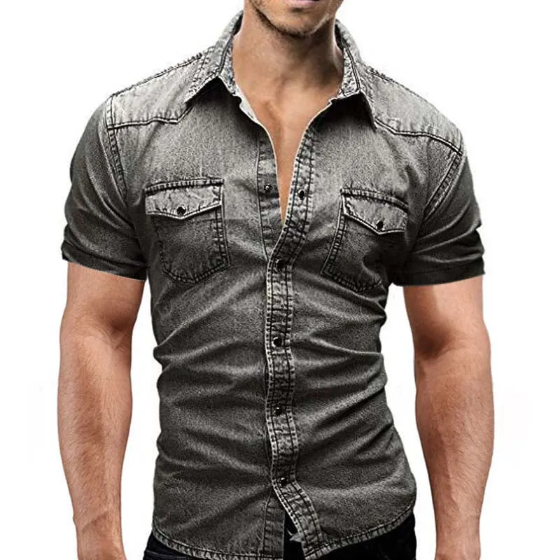 Men's Casual Denim Slim Short Sleeve Shirt 73700712M sold by Manly product image thumbnail 4