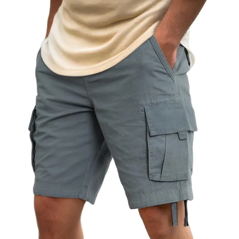 Men's Solid Multi-pocket Straight Cargo Shorts 06468989Z sold by Manly