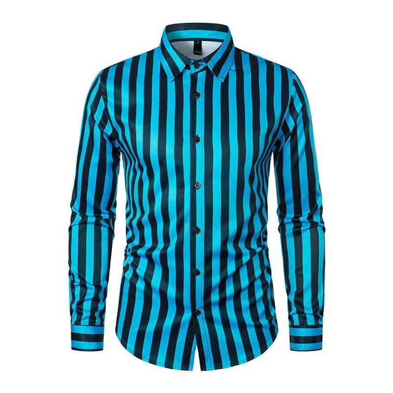 Men's Casual Striped Printed Lapel Long Sleeve Shirt 01210322M sold by Manly product image thumbnail 2