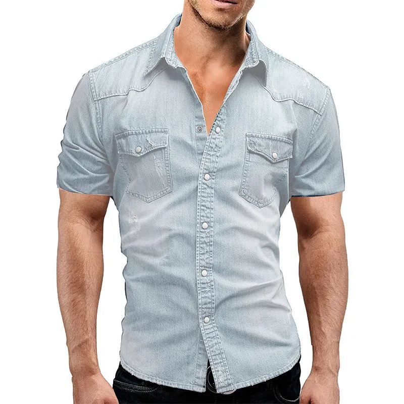 Men's Casual Denim Slim Short Sleeve Shirt 73700712M sold by Manly product image thumbnail 3