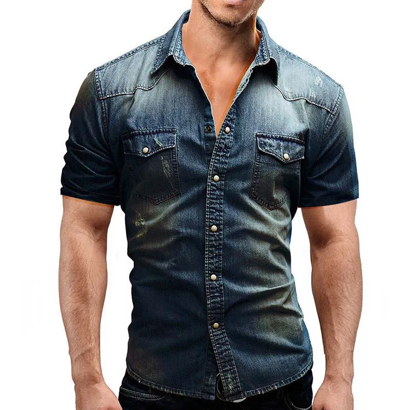 Men's Casual Denim Slim Short Sleeve Shirt 73700712M sold by Manly product image thumbnail 2