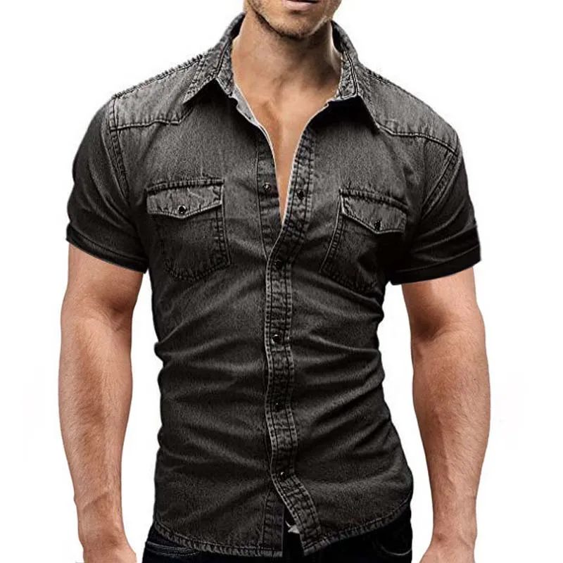 Men's Casual Denim Slim Short Sleeve Shirt 73700712M sold by Manly