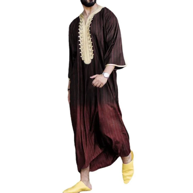 Men's V Neck Gradient Striped Loose Long Robe 82362204Z sold by Manly