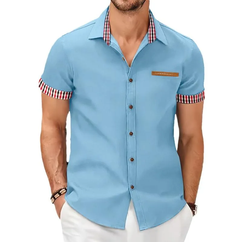 Men's Casual Plaid Print Chest Pocket Short Sleeve Shirt 11323454Y sold by Manly