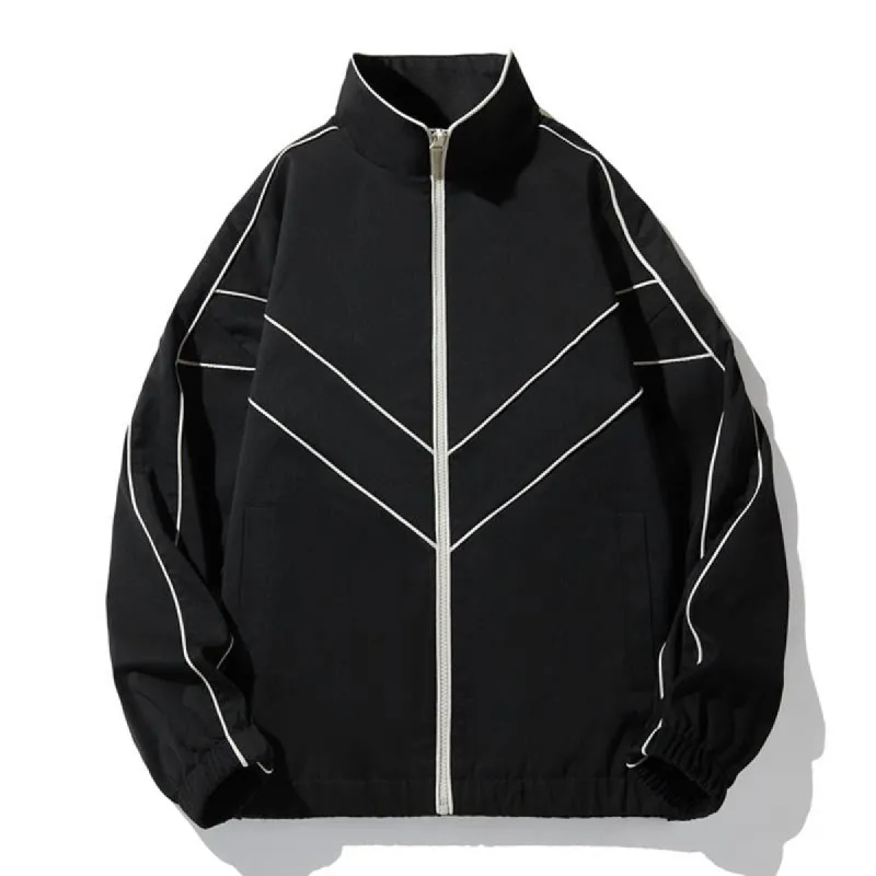 Men's Casual Stand Collar Loose Stitching Long Sleeve Baseball Jacket 46252202M sold by Manly