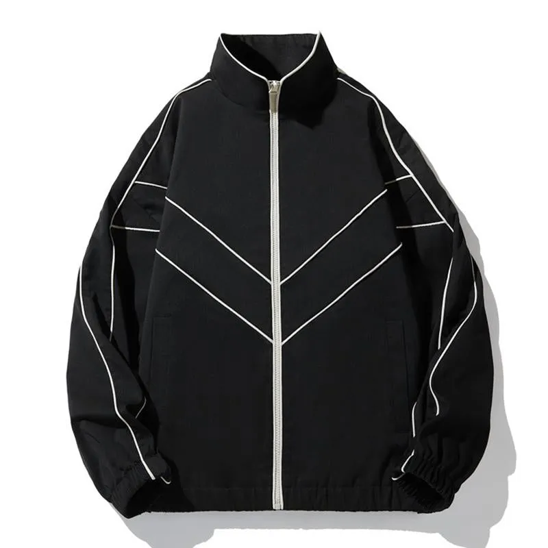 Men's Casual Stand Collar Loose Stitching Long Sleeve Baseball Jacket 46252202M sold by Manly