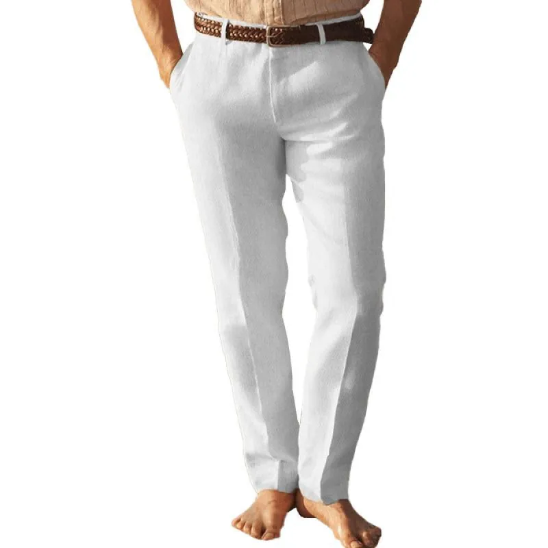 Men's Casual Solid Color Cotton Linen Breathable Pants 57510585M sold by Manly