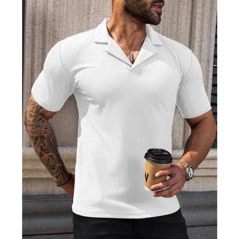 Men's Solid Color Vertical Striped Lapel Short-Sleeved Polo Shirt 60190992Y sold by Manly product image thumbnail 2