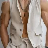 Men's Cotton And Linen Collarless Single-Breasted Vest 96370160Y sold by Manly