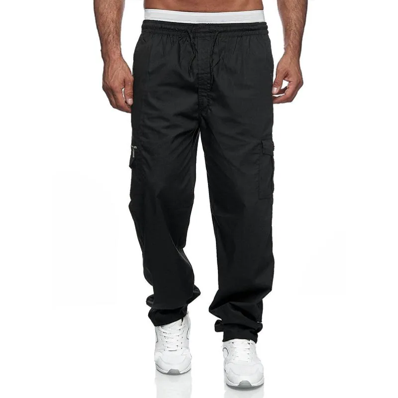 Men's Loose Multi-pocket Elastic Waist Cargo Outdoor Sports Casual Trousers 46902429Z sold by Manly