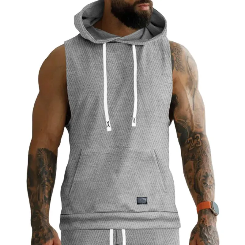 Men's Casual Jacquard Knitted Hooded Sleeveless Tank Top 76818465Z sold by Manly