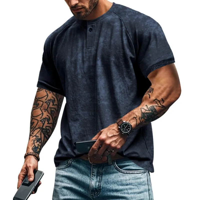 Men's Vintage Distressed Henley Collar Short Sleeve T-Shirt 97716835Z sold by Manly