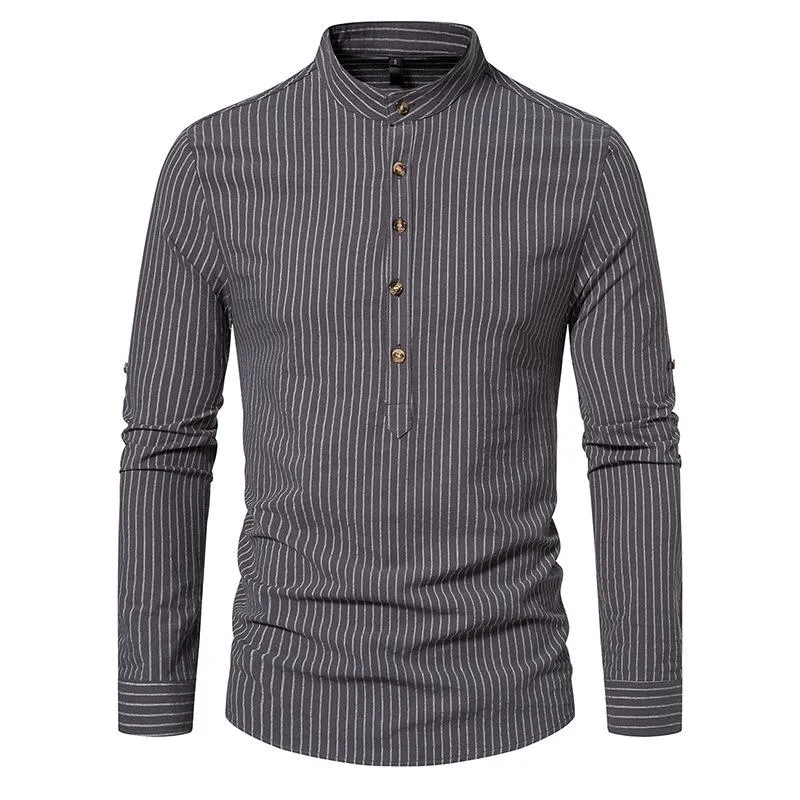 Men's Casual Striped Stand Collar Long Sleeve Shirt 95806899X sold by Manly