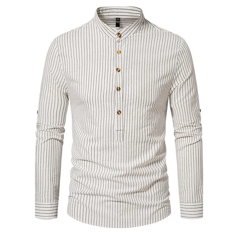 Men's Casual Striped Stand Collar Long Sleeve Shirt 95806899X sold by Manly product image thumbnail 2