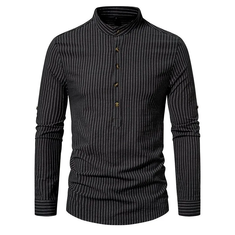 Men's Casual Striped Stand Collar Long Sleeve Shirt 95806899X sold by Manly product image thumbnail 3