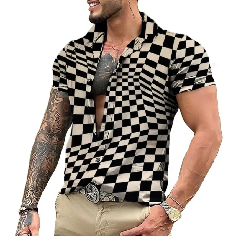 Men's Casual Irregular Checkerboard Short-sleeved Shirt 05603485TO sold by Manly