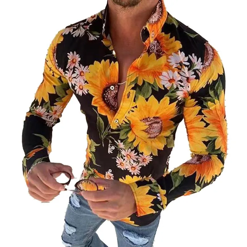 Men's Floral Print Lapel Casual Long Sleeve Shirt 67558105X sold by Manly
