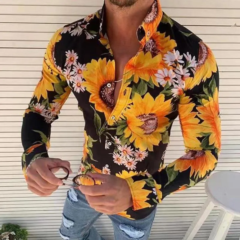 Men's Floral Print Lapel Casual Long Sleeve Shirt 67558105X sold by Manly product image thumbnail 2