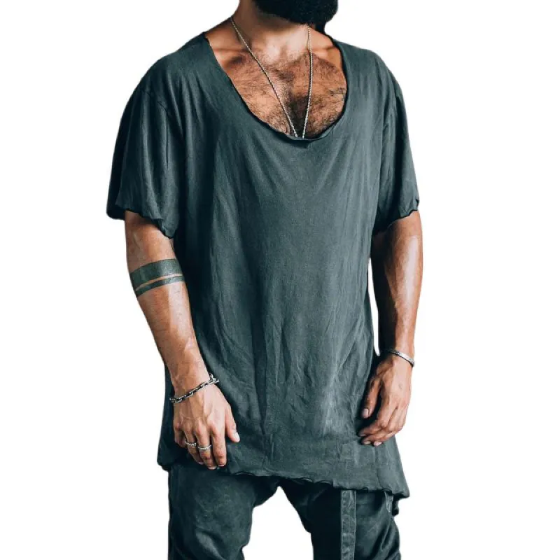 Men's Casual Round Neck Irregular Hem Loose Short-sleeved T-shirt 06874620M sold by Manly