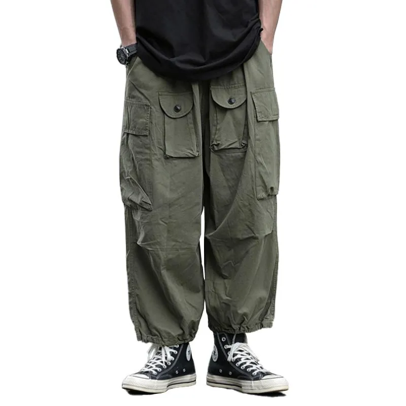 Men's Loose Vintage Solid Multi-pocket Cargo Pants 33676754Z sold by Manly