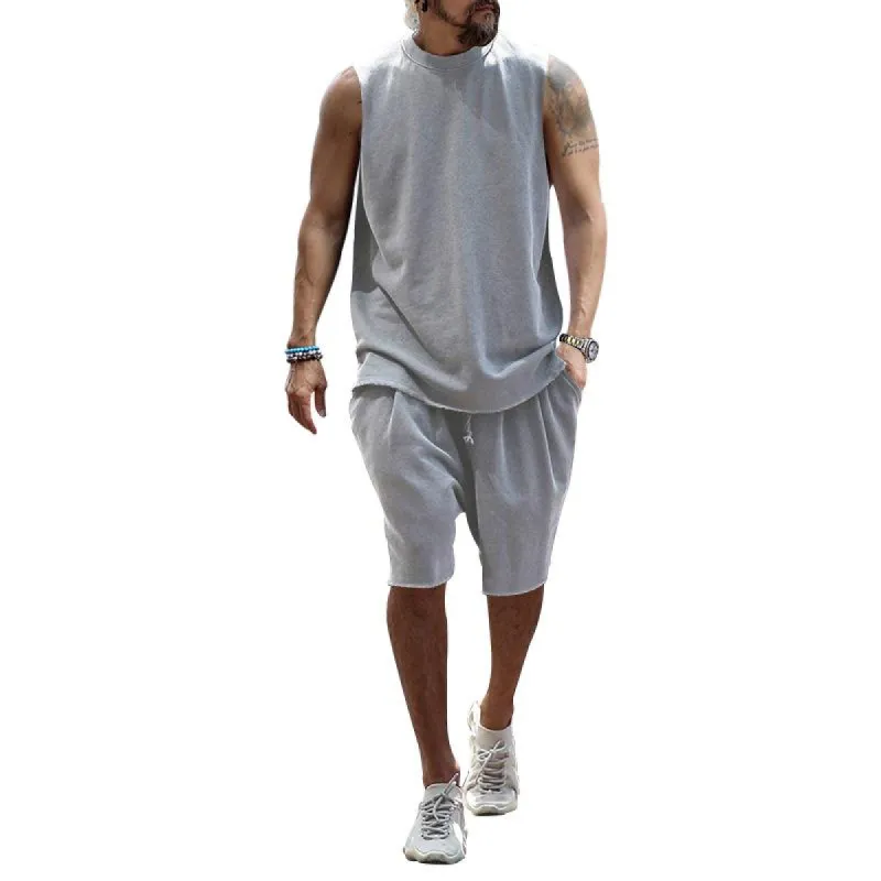 Men's Casual Round Neck Loose Tank Top Sports Shorts Set 71482577M made by Manly