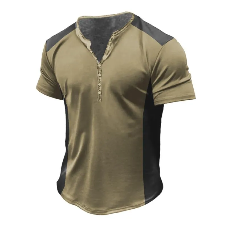 Men's Casual Colorblock Henley Collar Short Sleeve T-Shirt 18437650M sold by Manly