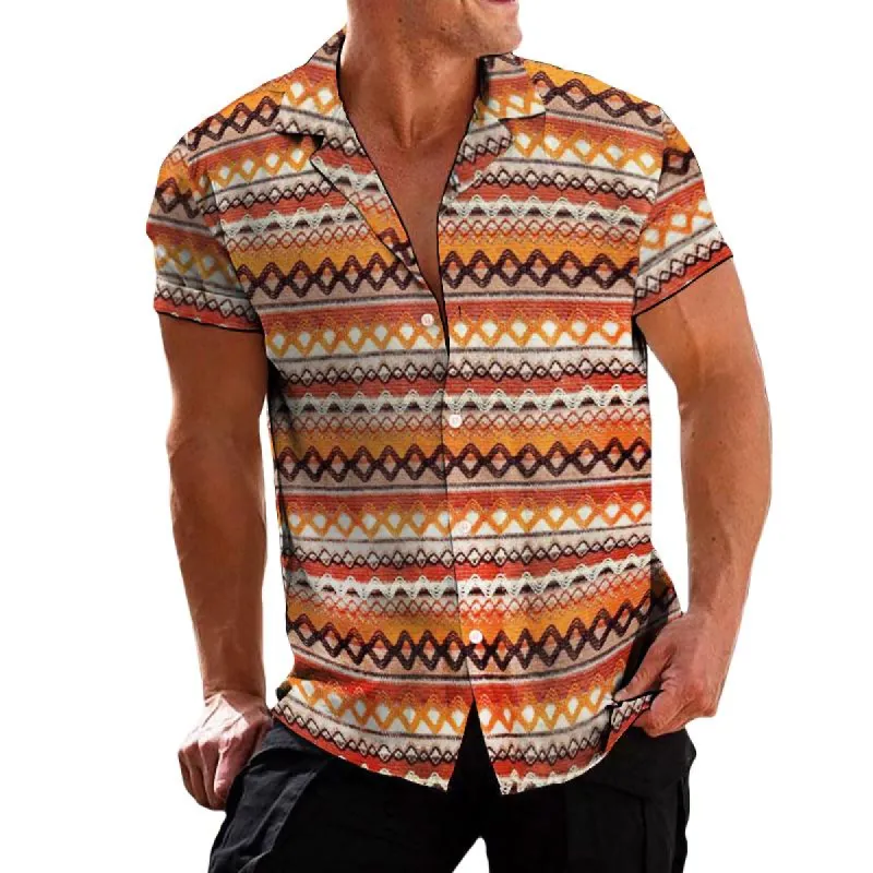 Men's Casual Rainbow Stripe Short Sleeve Shirt 85358369TO sold by Manly
