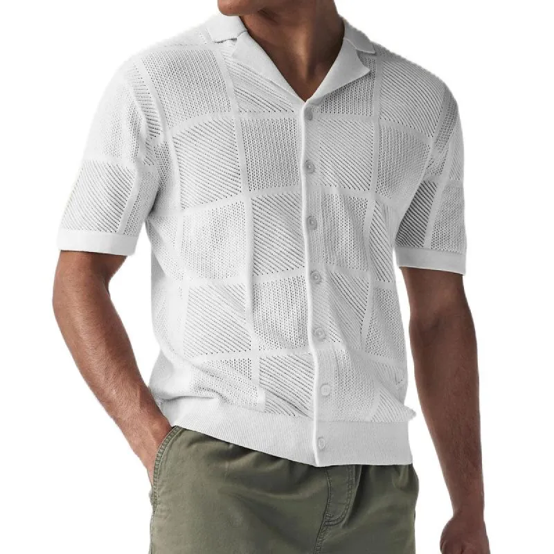 Men's Casual Thin Hollow Lapel Short-Sleeved Knitted Cardigan 90815316M sold by Manly