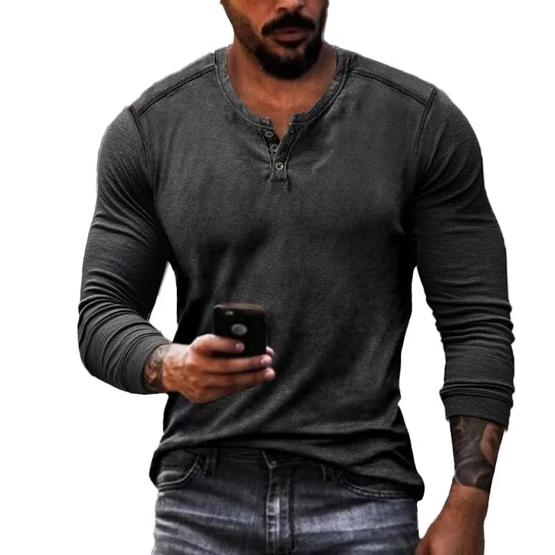 Men's Casual Solid Color Henley Collar Long Sleeve T-Shirt 51094335Y sold by Manly