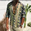 Men's Vintage Print Lapel Long Sleeve Shirt 46935418Y sold by Manly