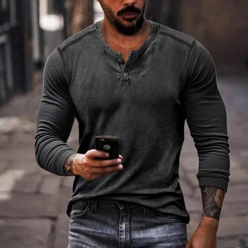 Men's Casual Solid Color Henley Collar Long Sleeve T-Shirt 51094335Y sold by Manly product image thumbnail 2