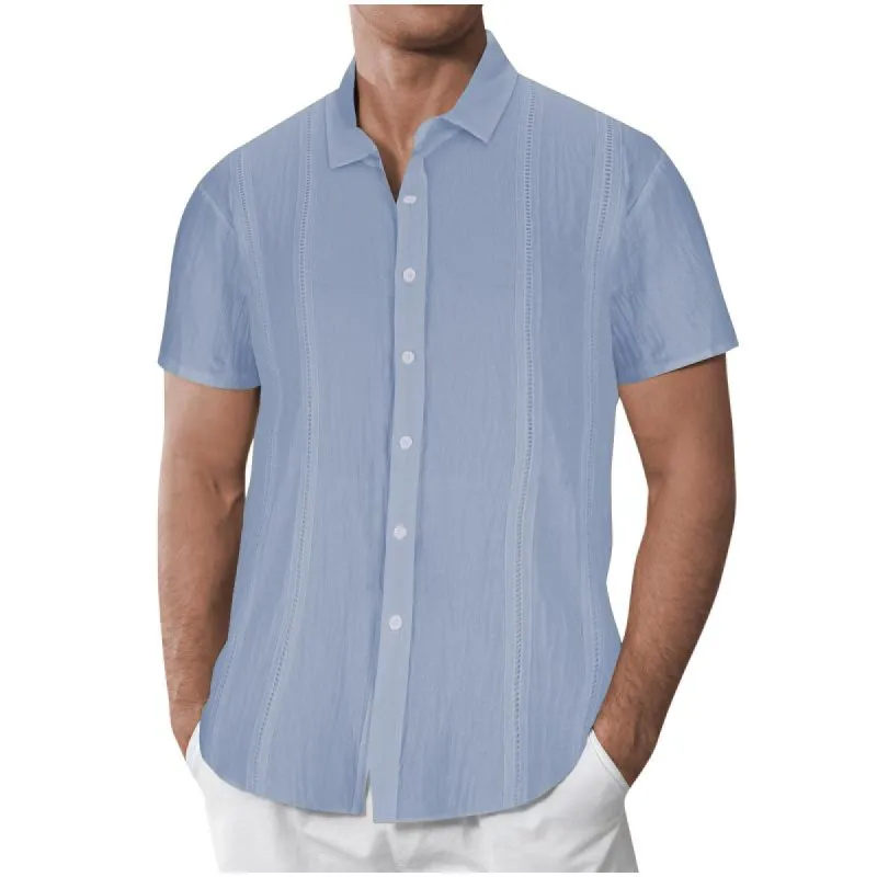 Men's Solid Color Patchwork Short-Sleeved Shirt 24393730Y sold by Manly