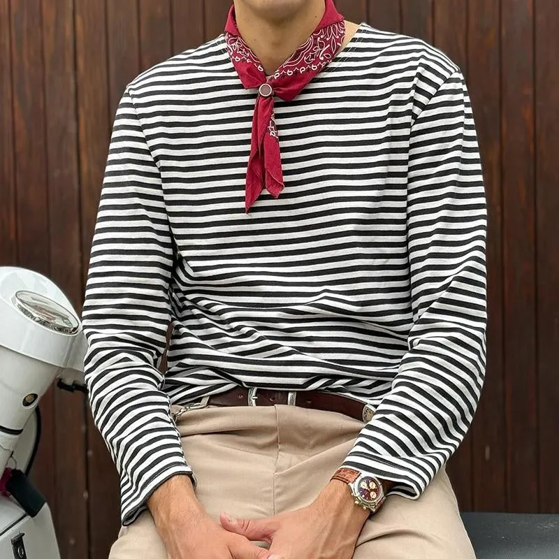 Men's Casual Retro Classic Striped Navy Long Sleeve T-shirt 39138718TO sold by Manly product image thumbnail 2