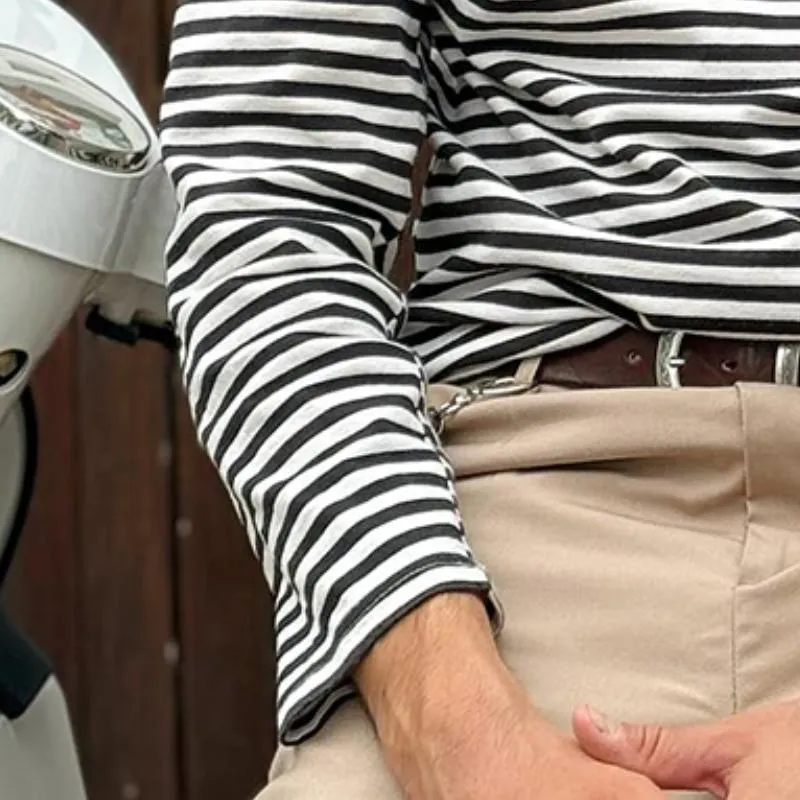 Men's Casual Retro Classic Striped Navy Long Sleeve T-shirt 39138718TO sold by Manly product image thumbnail 3