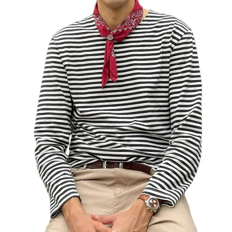 Men's Casual Retro Classic Striped Navy Long Sleeve T-shirt 39138718TO sold by Manly