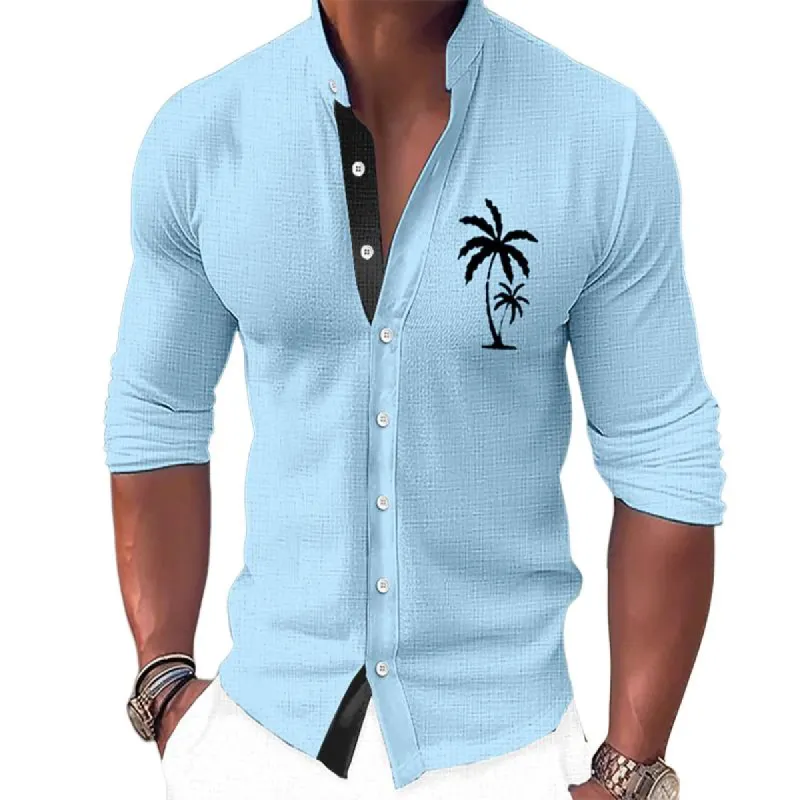 Men's Printed Stand Collar Long Sleeve Casual Shirt 43591135Z sold by Manly