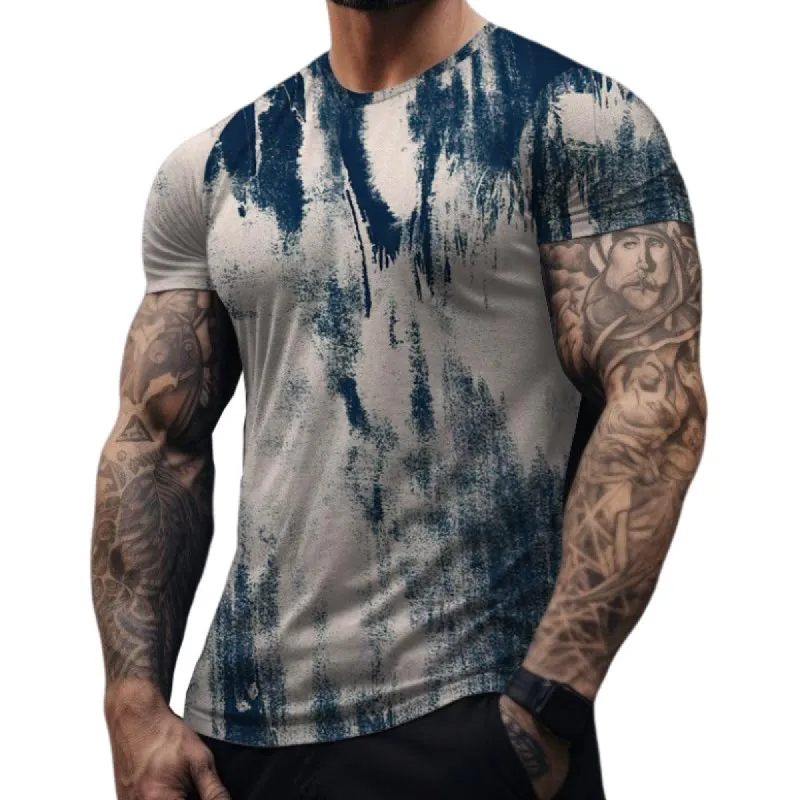 Men's Retro Crew Neck Printed Short Sleeve T-Shirt 68156143TO sold by Manly