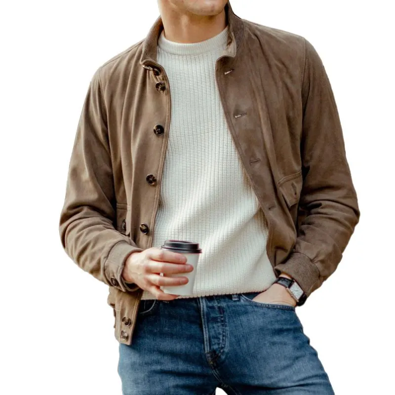 Men's Retro Stand Collar Single Breasted Flap Pocket Slim Fit Jacket 64304673M sold by Manly