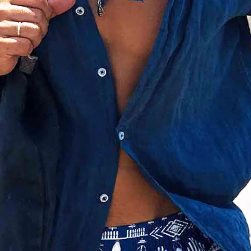 Men's Retro Casual Solid Color Cotton and Linen Long Sleeve Shirt 32559128TO sold by Manly product image thumbnail 3