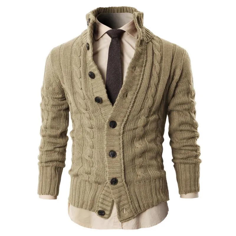 Men's Casual Stand Collar Single Breasted Long Sleeve Knitted Cardigan 37686228M sold by Manly