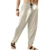 Men's Loose Cotton Linen Solid Color Drawstring Pants 26608017Y sold by Manly